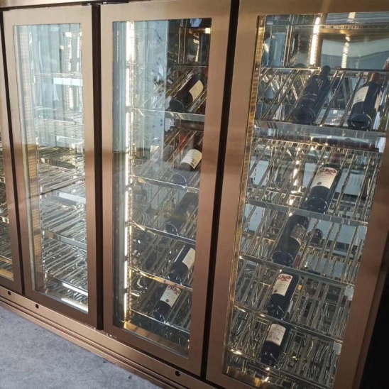 Disesuaikan dua suhu dua tujuan mawar emas empat pintu kaca paparan beku 